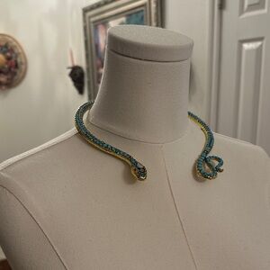 Elegant Gold and Blue Snake Necklace